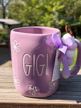 Rae Dunn Lavender “Gigi” Mug 💜 Floral Engraved w/ Pom Pom